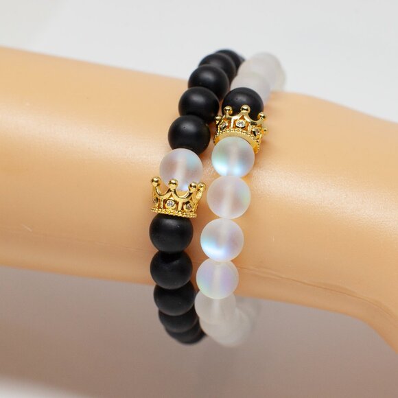 Bland and White Beaded Bracelets Set of 2 - Picture 5 of 6